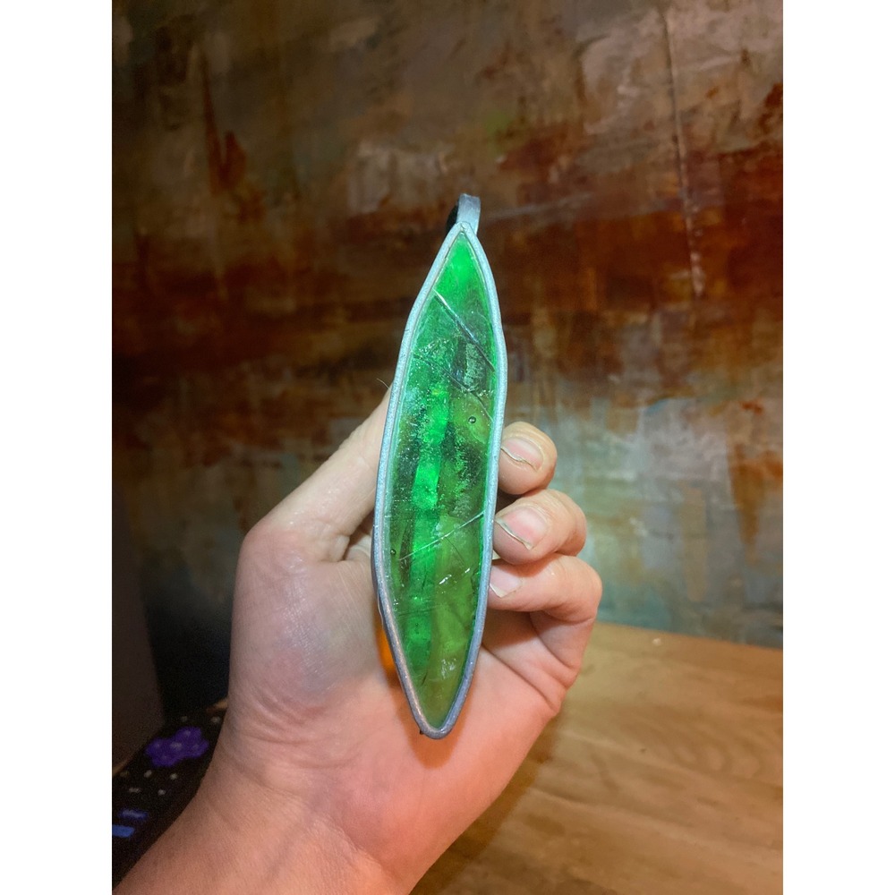 Handmade Stained Glass Cactus Sculpture Amber Green Glass Cabochon Desert Art - Picture 3 of 3